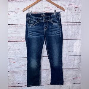 Silver Jeans Mid SUKI Capri Low Rise Blue Denim Jeans Women's Size W 27 L22 1/2